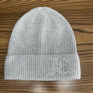 NWOT Juicy Couture Gray Ribbed Beanie Crystal Studded JC Logo